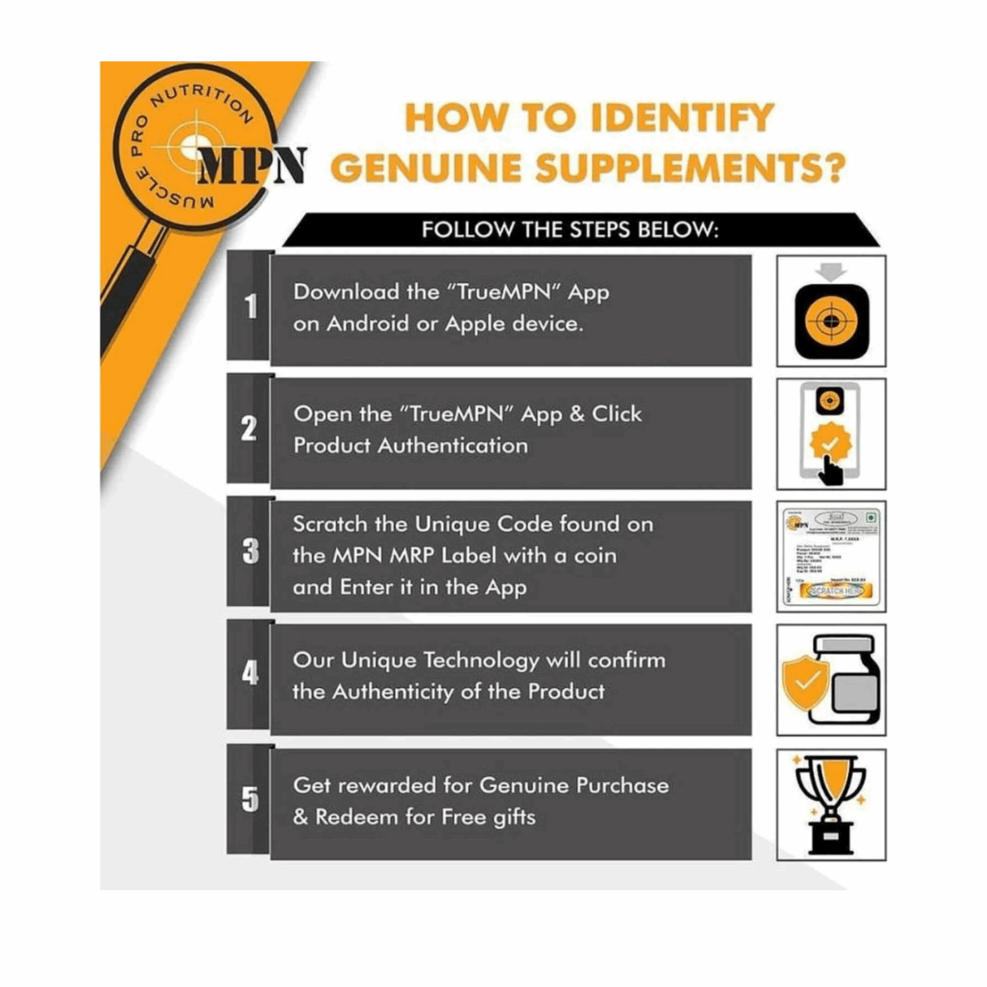 Instructions on how to identify genuine supplements using the TrueMPN App by MusclePharm.