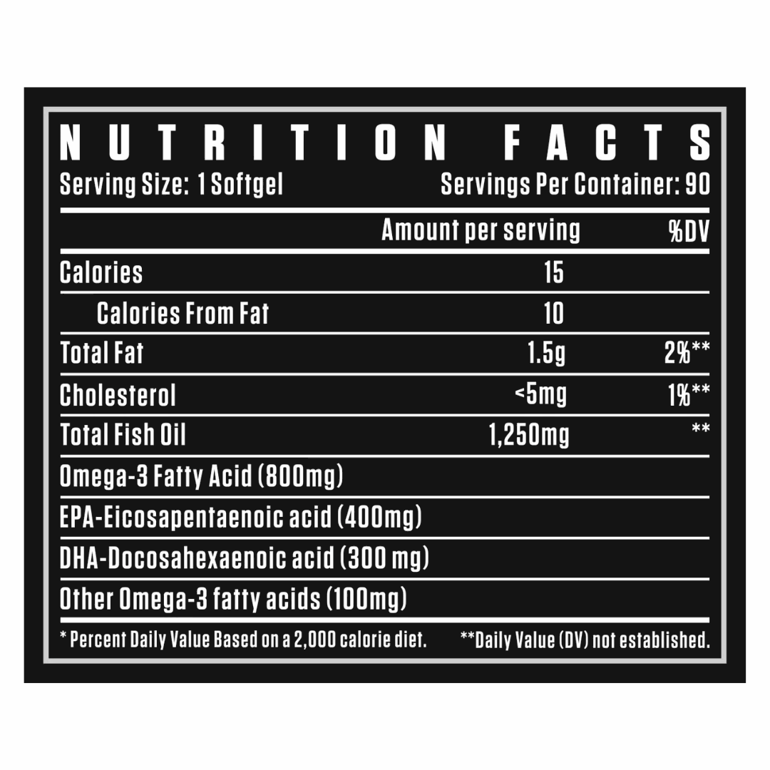 Nutrition facts label for a supplement with black background and white text.