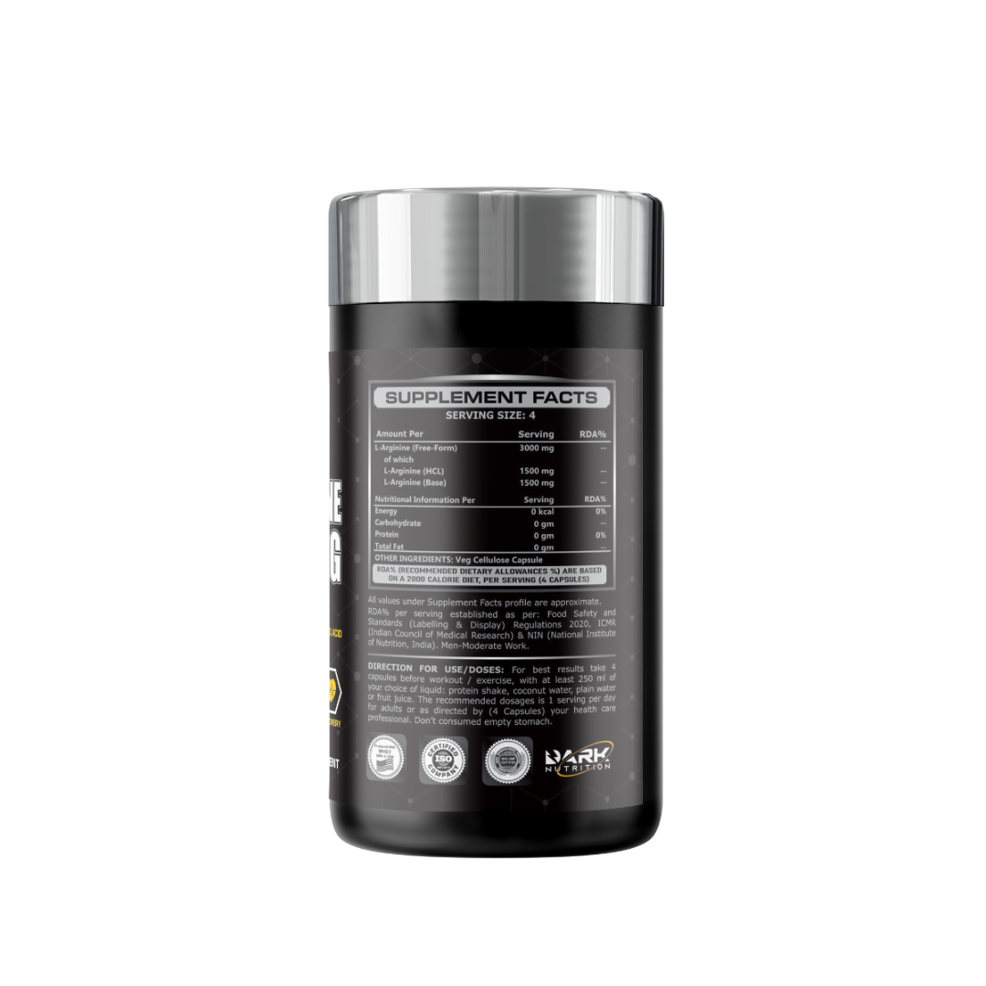Dark Nutrition L-ARGININE 3000 MG (Best Pumping Capsules) 100 Capsules