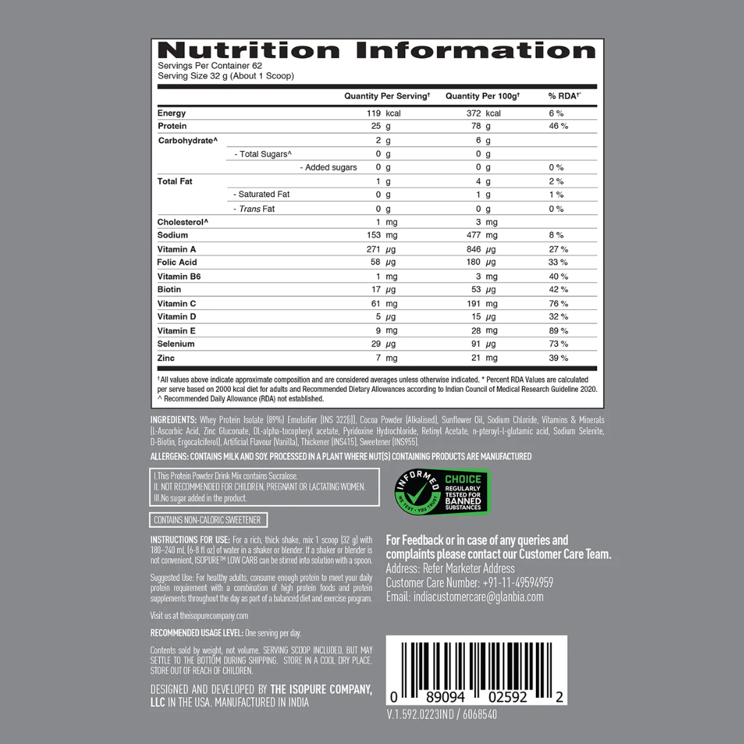 Isopure Low Carb 100% Whey Protein Isolate Powder 2kg