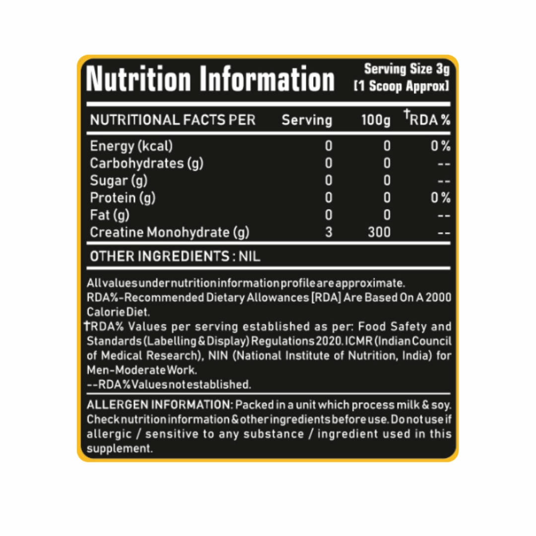 Nutrition information label for a supplement with black text on a white background