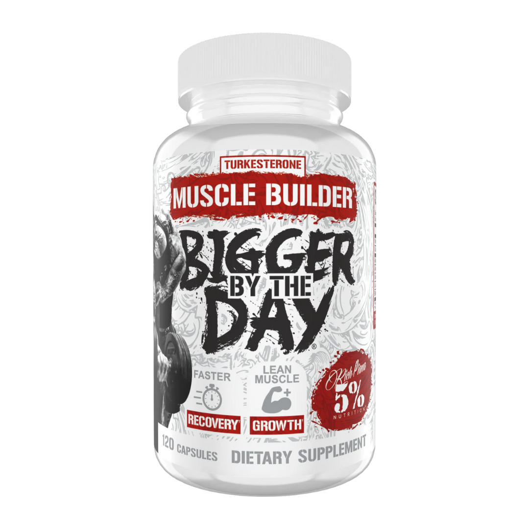 Supplement bottle labeled 'Bigger by the Day' on a white background