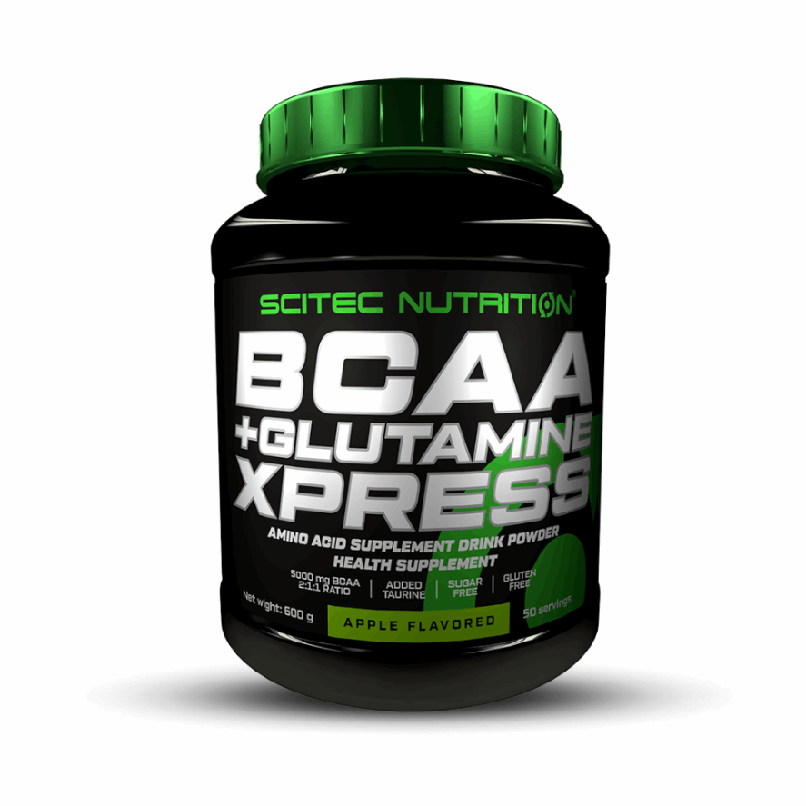 Scitec Nutrition BCAA + Glutamine XPress supplement container on a white background