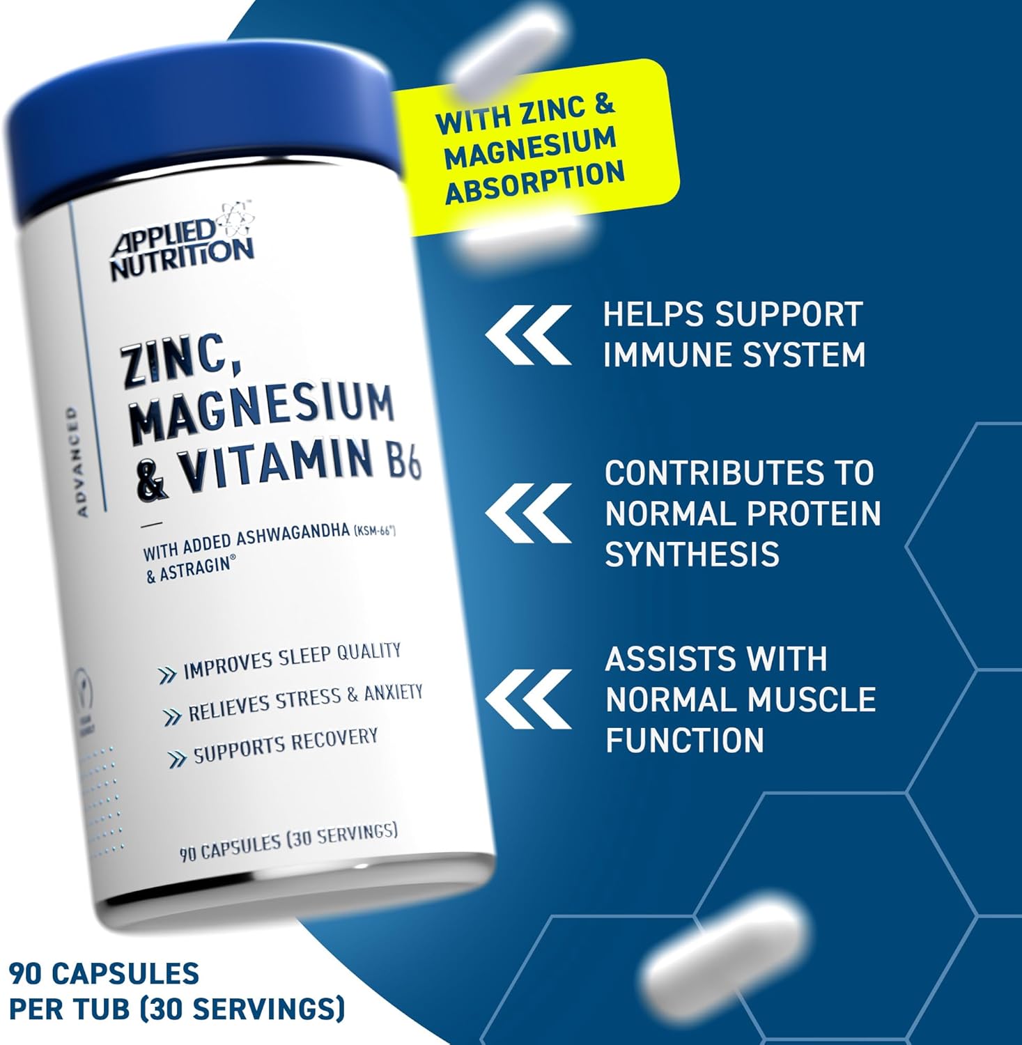 Applied Nutrition Zinc, Magnesium & Vitamin B6 Capsules With Ashwagandha (ZMA)