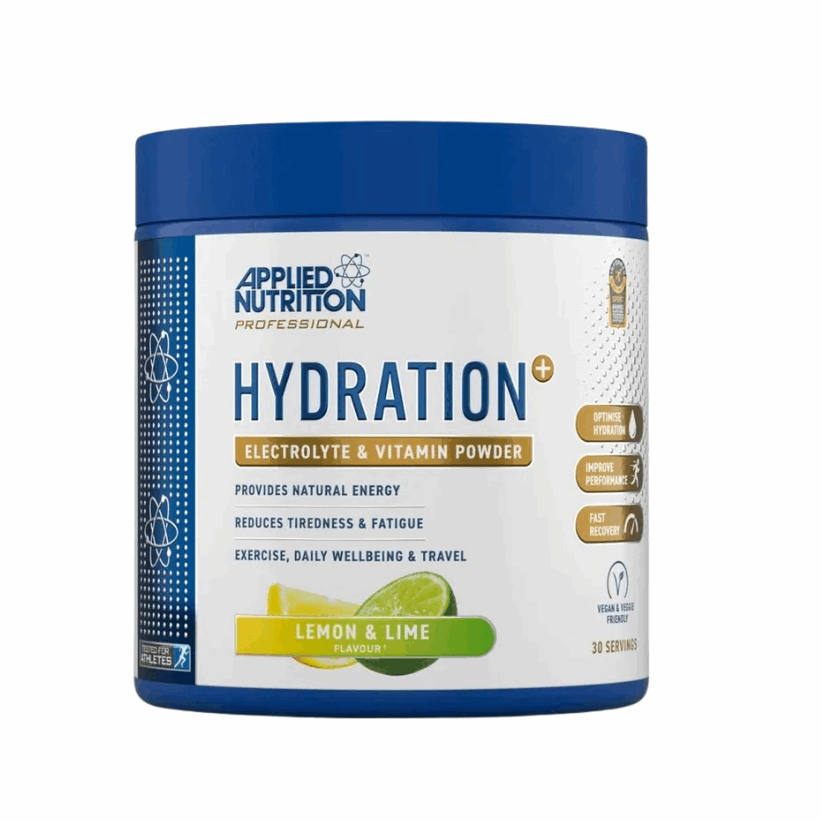 Applied Nutrition Hydration powder container with blue and white design