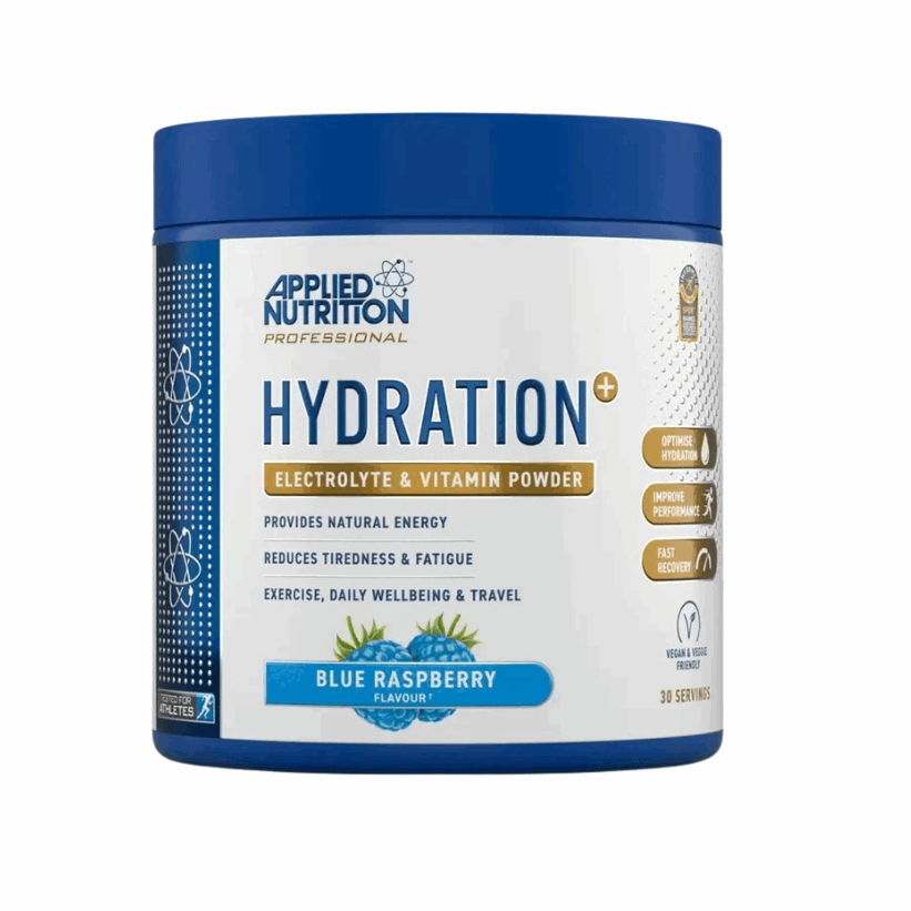 Applied Nutrition Hydration powder container with blue and white design
