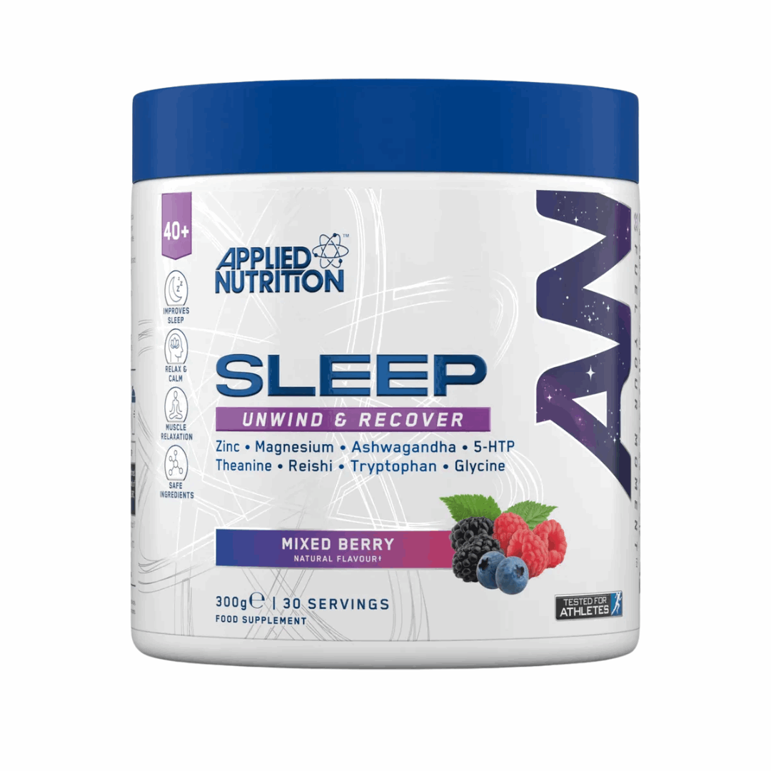 Applied Nutrition Sleep supplement container with blue and white design