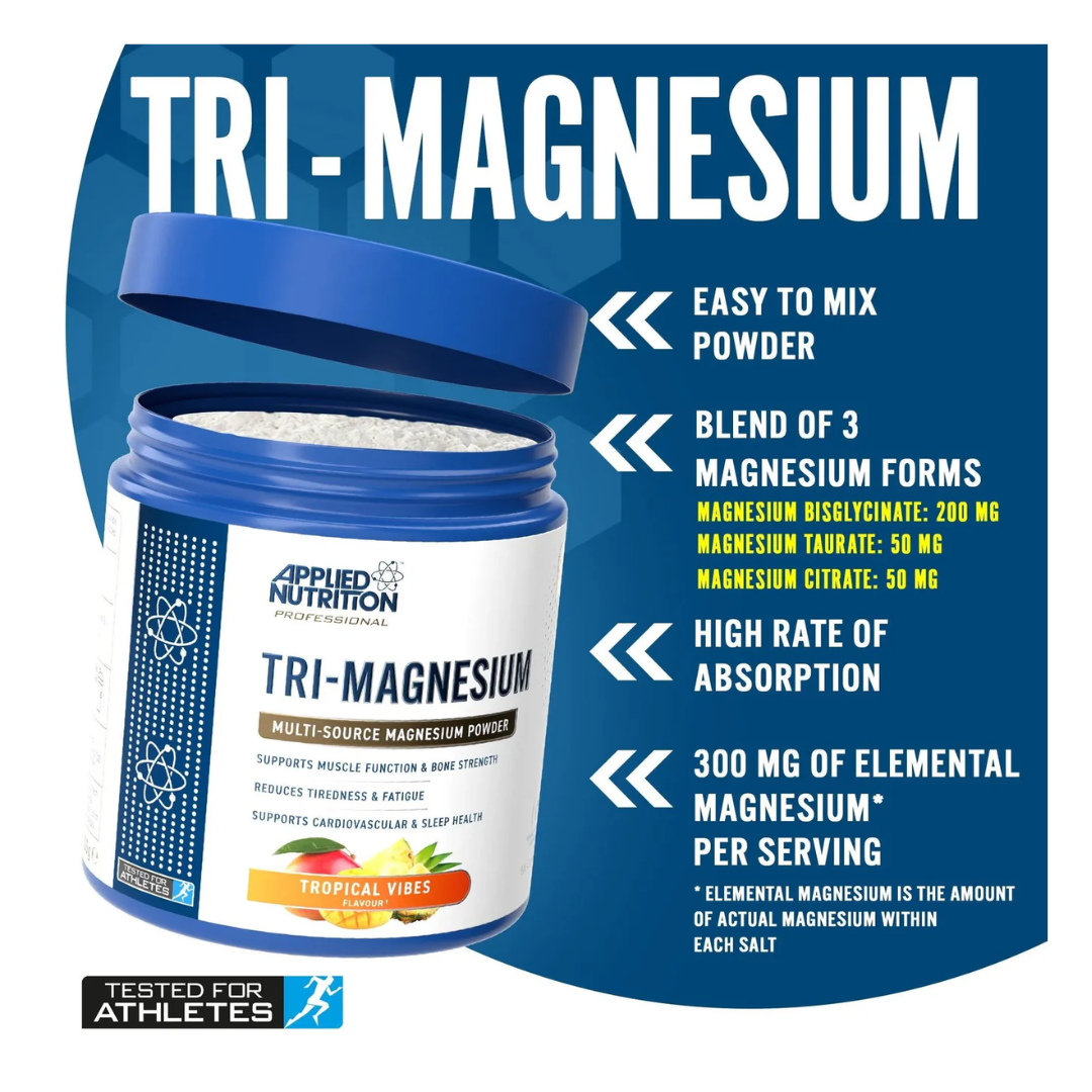 Applied Nutrition Tri-Magnesium powder container on a white background