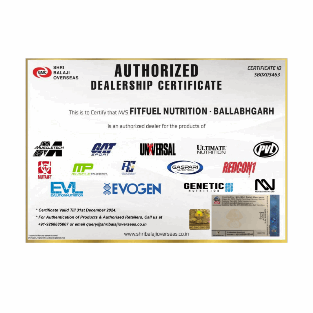 Authorized Dealership Certificate for FitFuel Nutrition with multiple brand logos on a white background