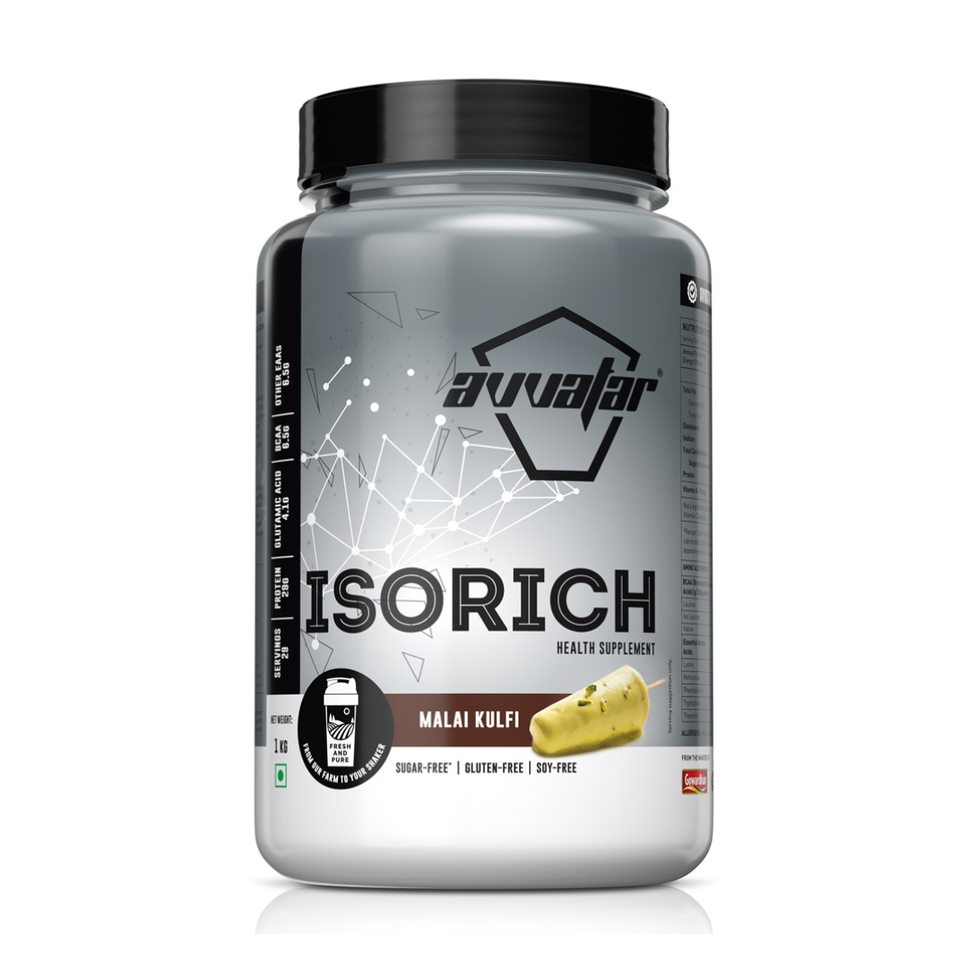Supplement container labeled 'Isorich' with 'Avvaafar' branding on a white background