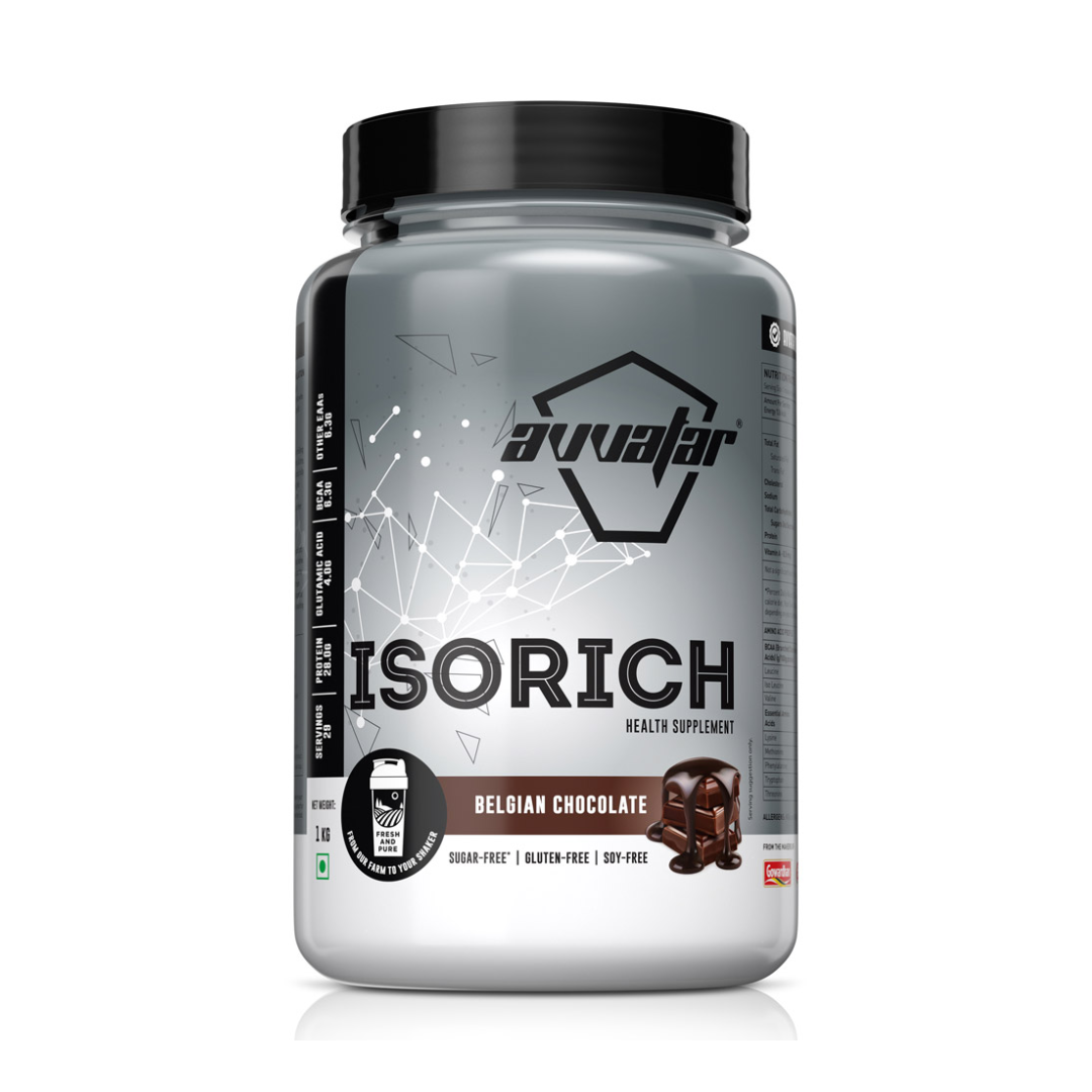 Supplement container labeled 'ISORICH' by Avvaatar on a white background