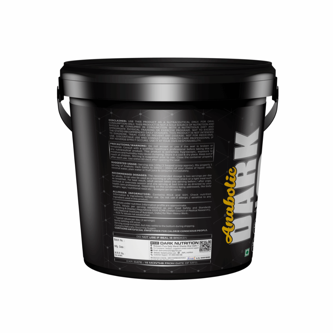 Black supplement container with 'Dark Nutrition' branding on a white background