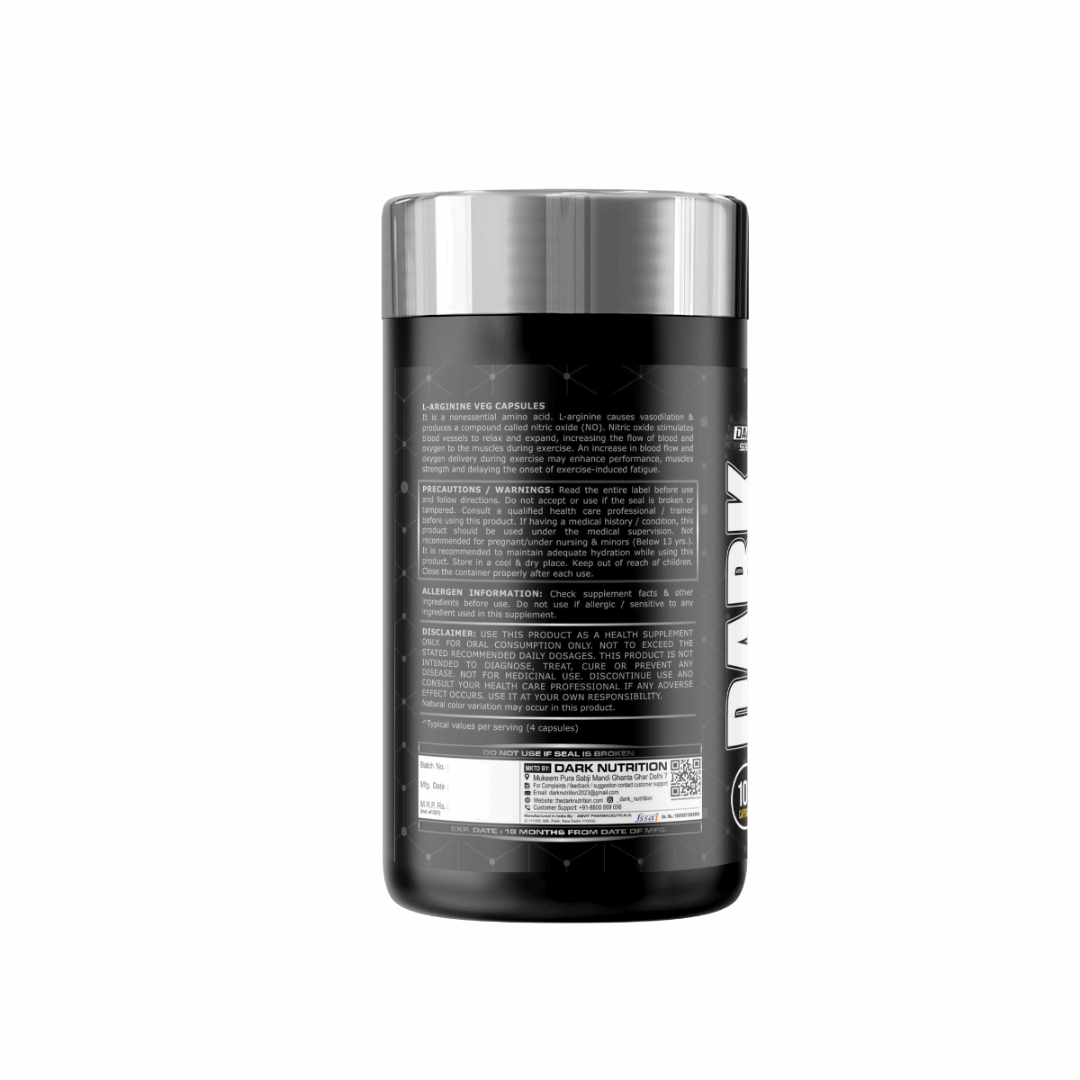 Dark Nutrition L-Arginine 3000 mg supplement container on a white background