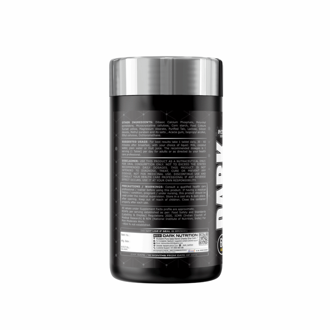 Dark Nutrition Multi+ Test supplement container on a white background