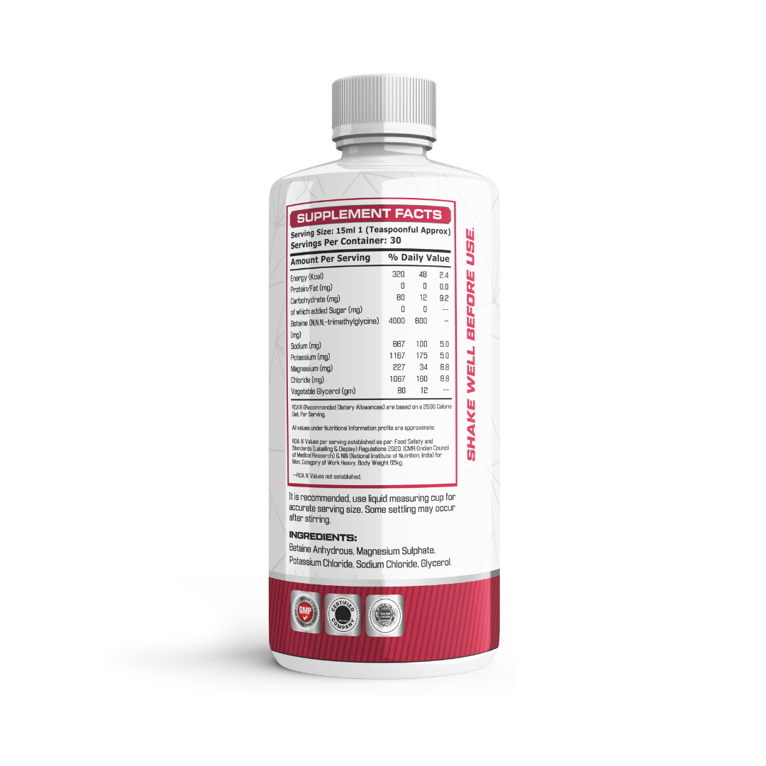 Bottle of 'The Boss Glycerol' hyper-hydration endurance liquid on a white background