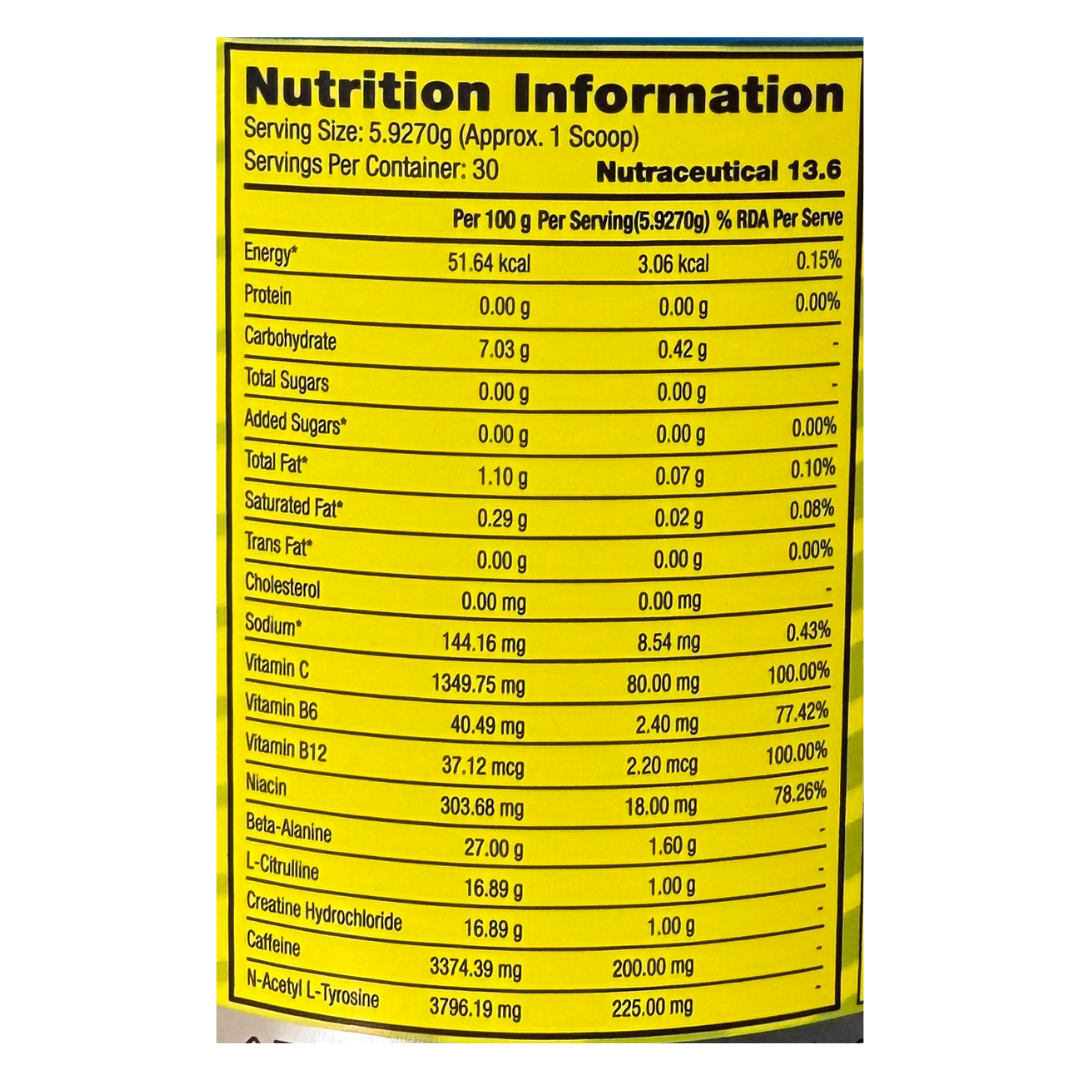 Nutrition label with detailed nutritional information on a white background