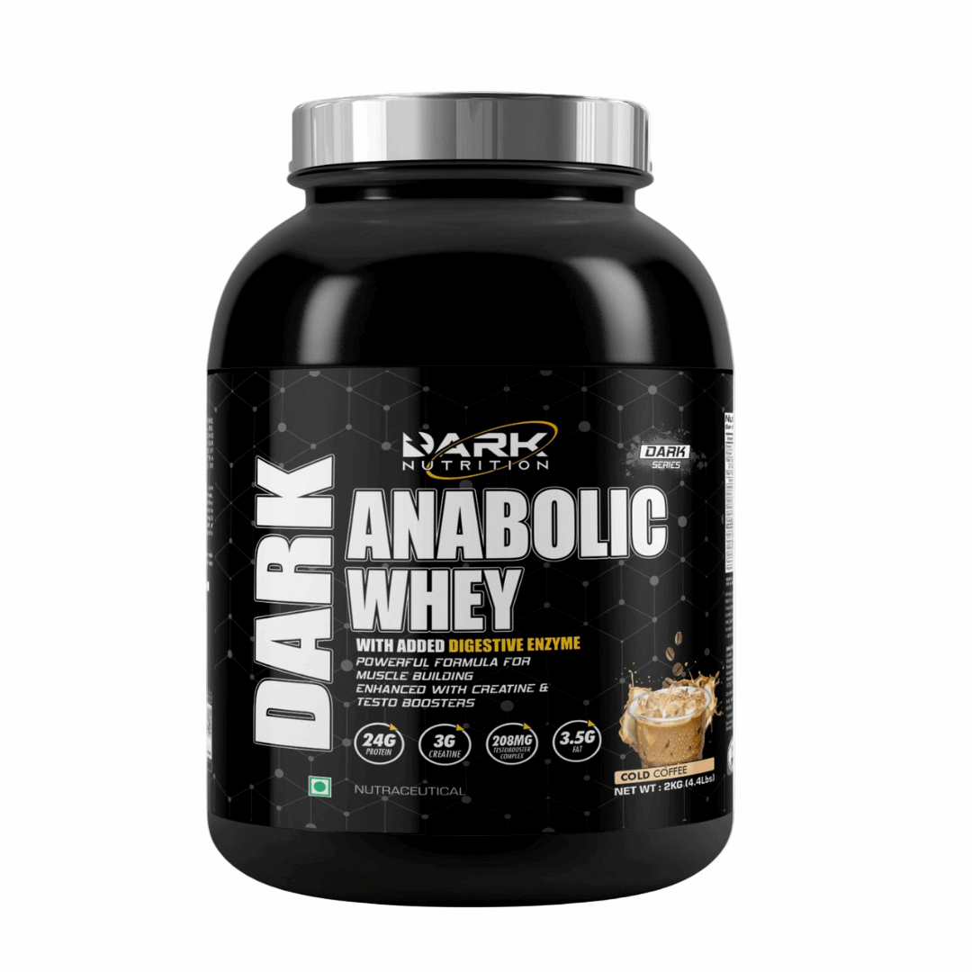 Dark Nutrition Anabolic Whey protein powder container on a white background