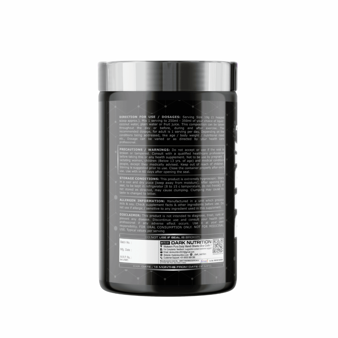 Dark Nutrition EAA Amino supplement container on a white background