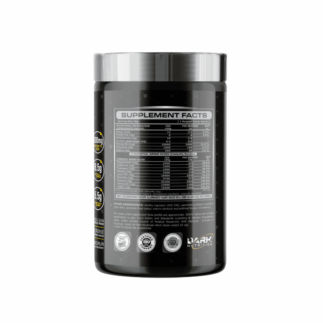 Black supplement container with 'Supplement Facts' label on a white background