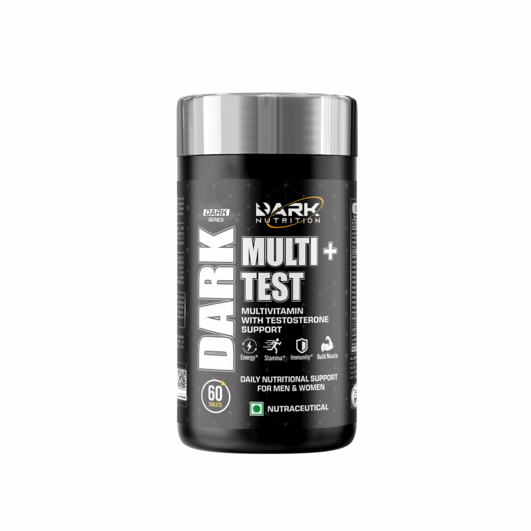 Dark Nutrition Multi+ Test supplement container on a white background