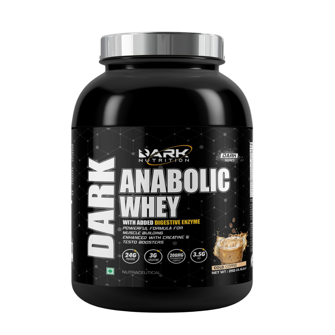 Dark Nutrition Anabolic Whey protein powder container on a white background