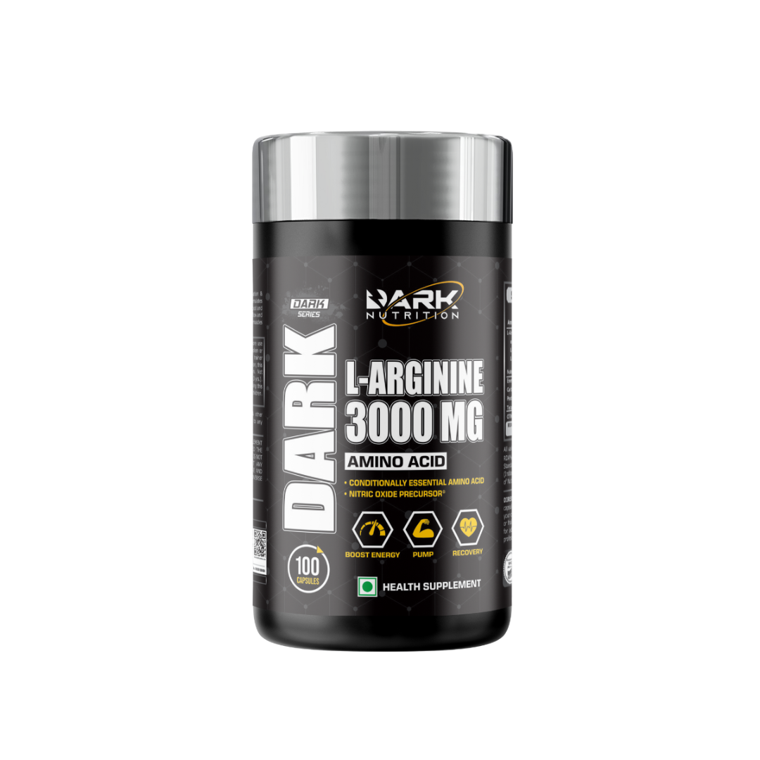 Dark Nutrition L-Arginine 3000 mg supplement container on a white background