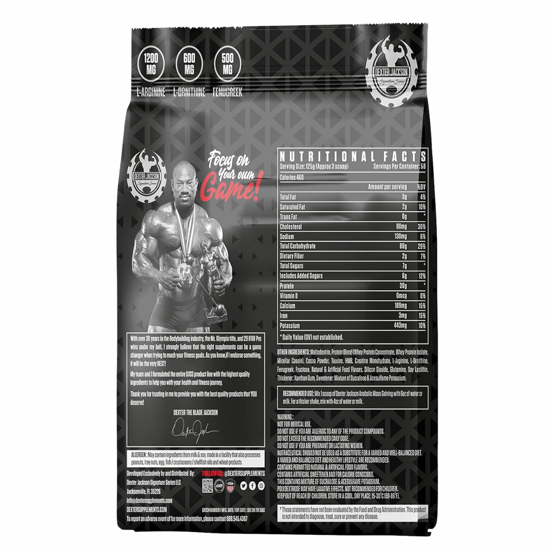 Nutritional facts label on a supplement package with a muscular figure and branding.