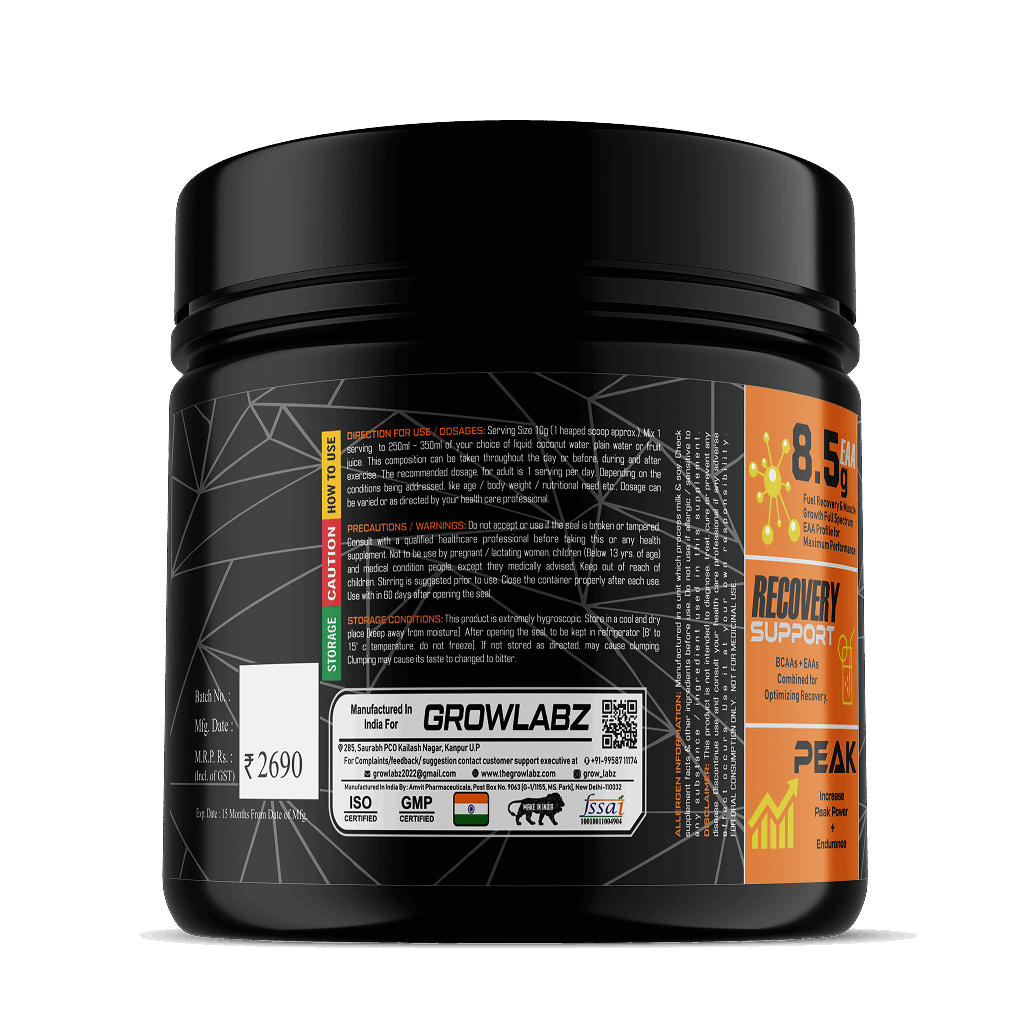 Black supplement container with visible branding on a white background