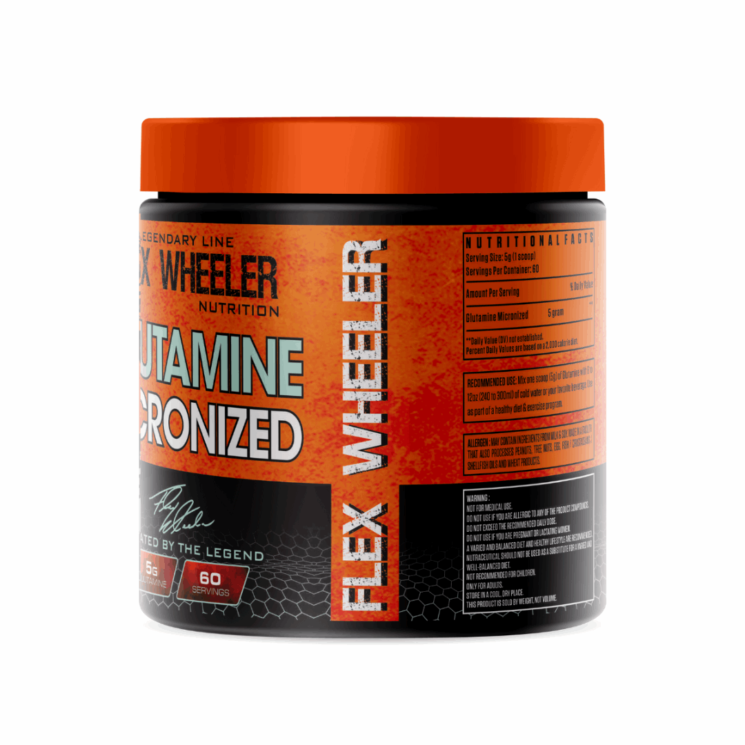 Supplement container labeled 'Flex Wheeler' on a white background
