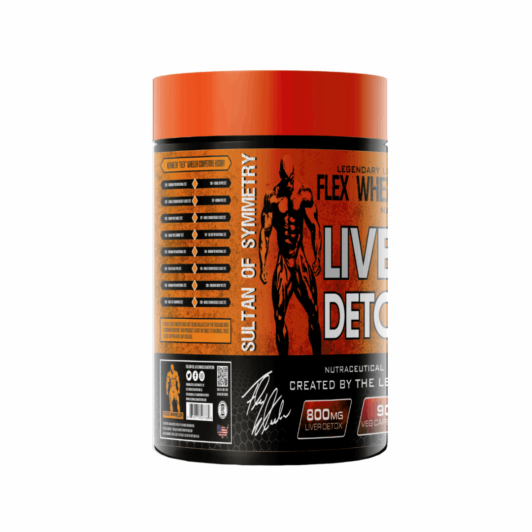 Supplement container with red and black label on a white background