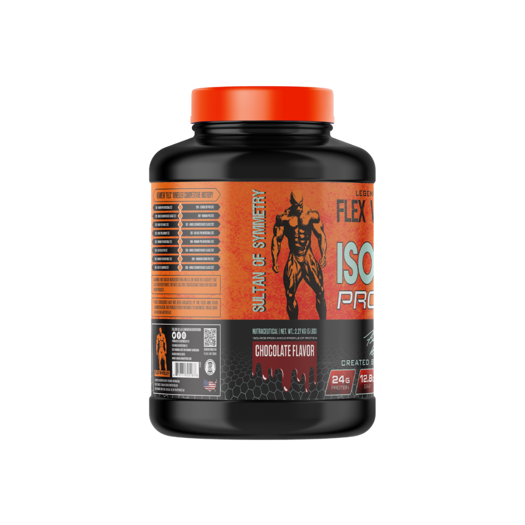 Supplement container with black and orange label on a white background