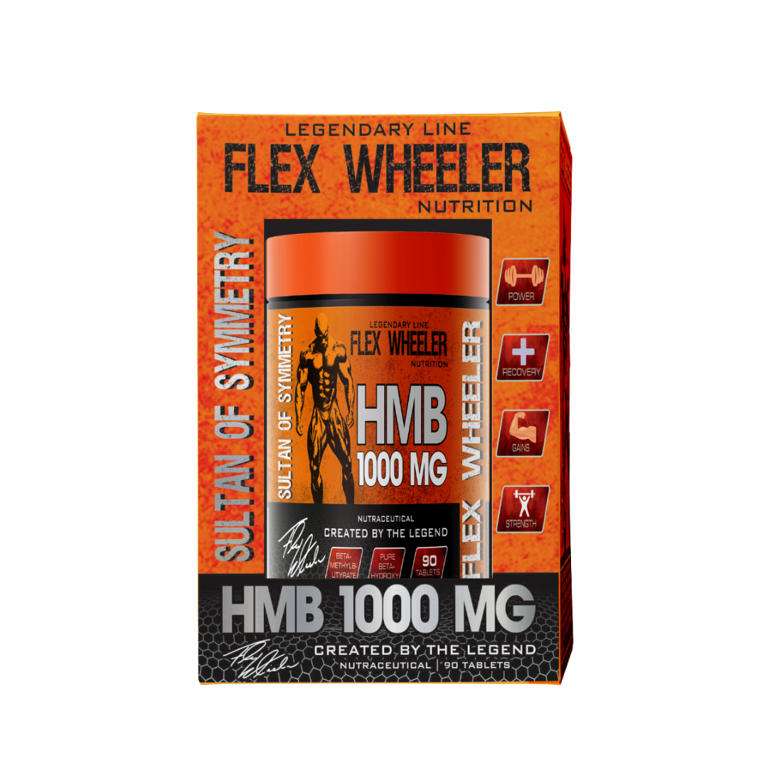 Flex Wheeler HMB 1000 MG supplement packaging on a white background