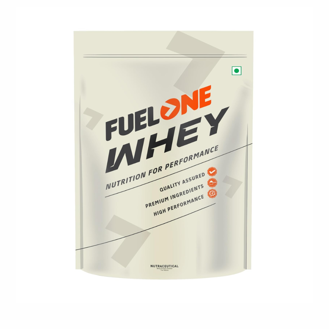 Fuel One Whey protein powder package on a white background