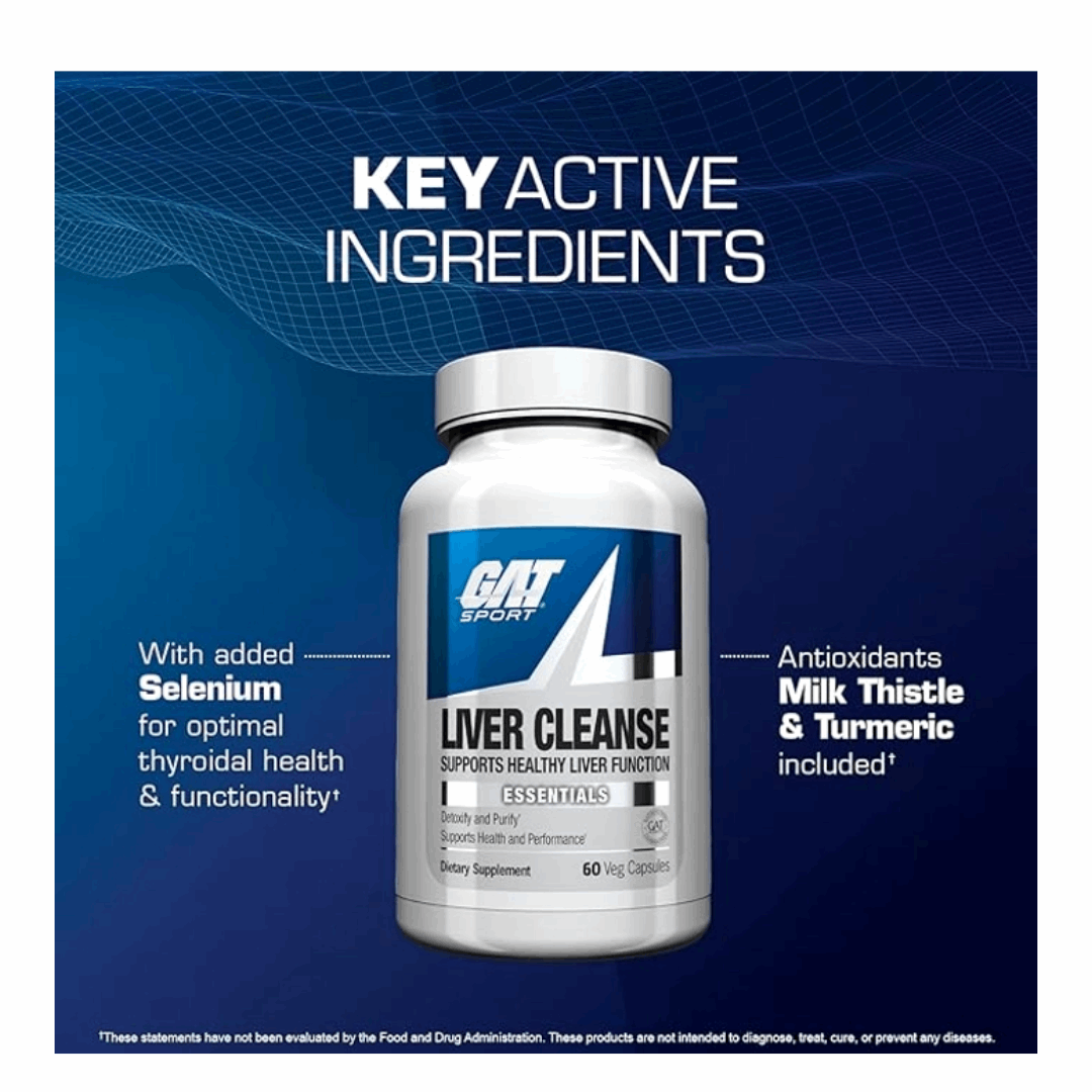 Supplement bottle labeled 'Liver Cleanse' by GAT Sport on a white background