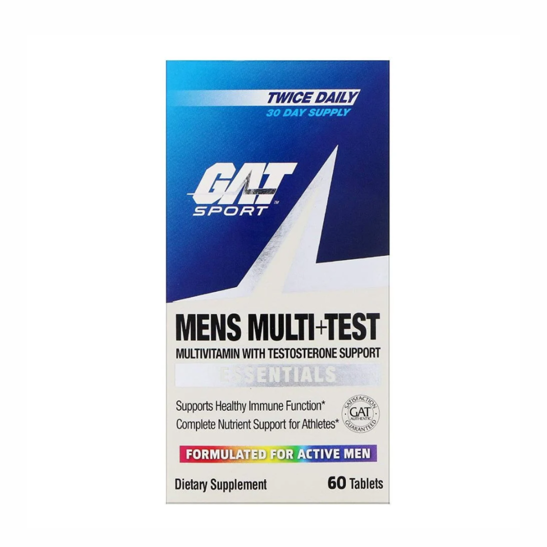 GAT Sport Men's Multi+Test dietary supplement box on a white background