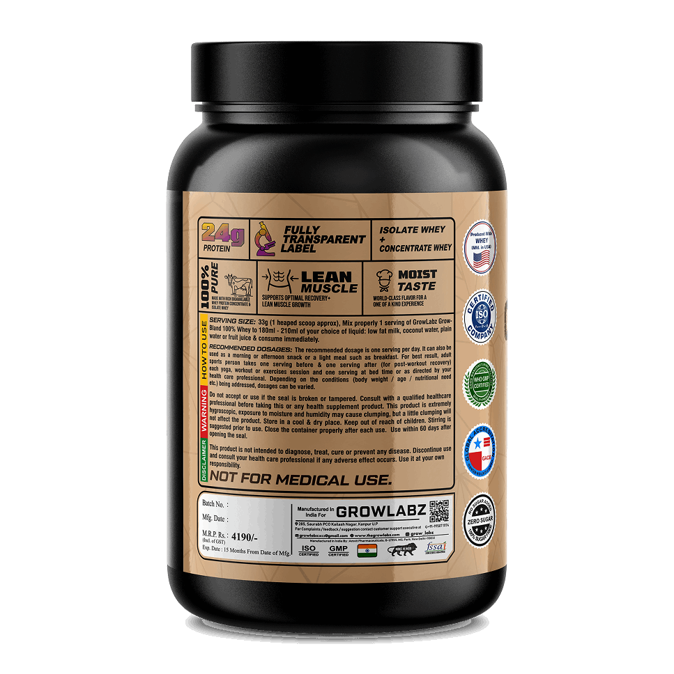 Protein powder container with label on a white background