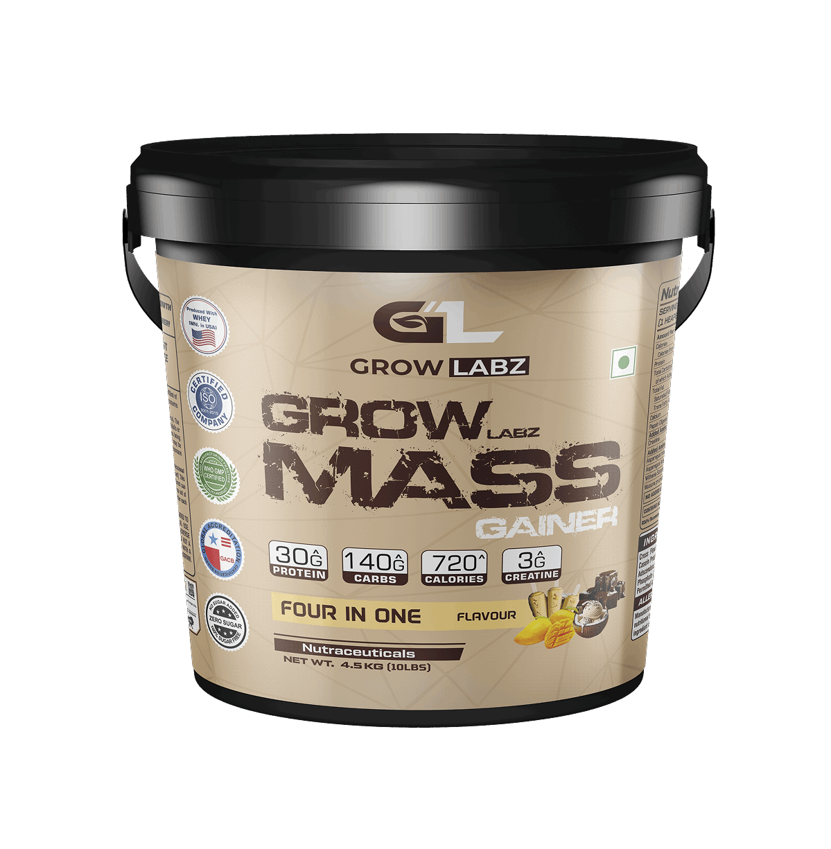 Grow Labz Mass Gainer supplement container on a white background