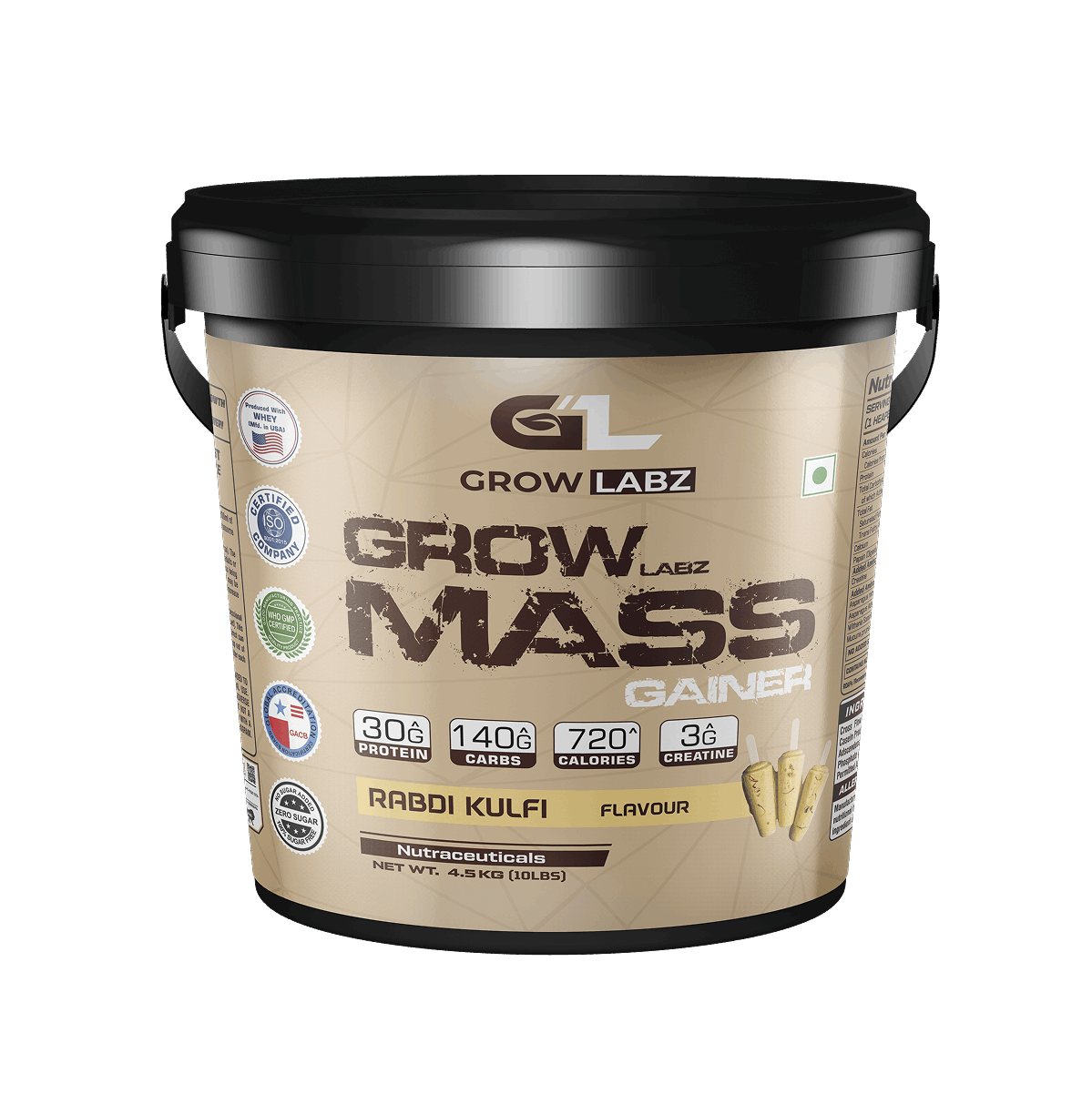 Grow Mass Gainer container with 'Grow Labz' branding on a white background