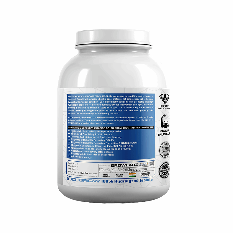 White supplement container with blue label on a white background