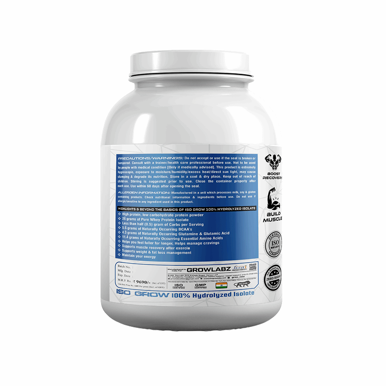 White supplement container with blue label on a white background