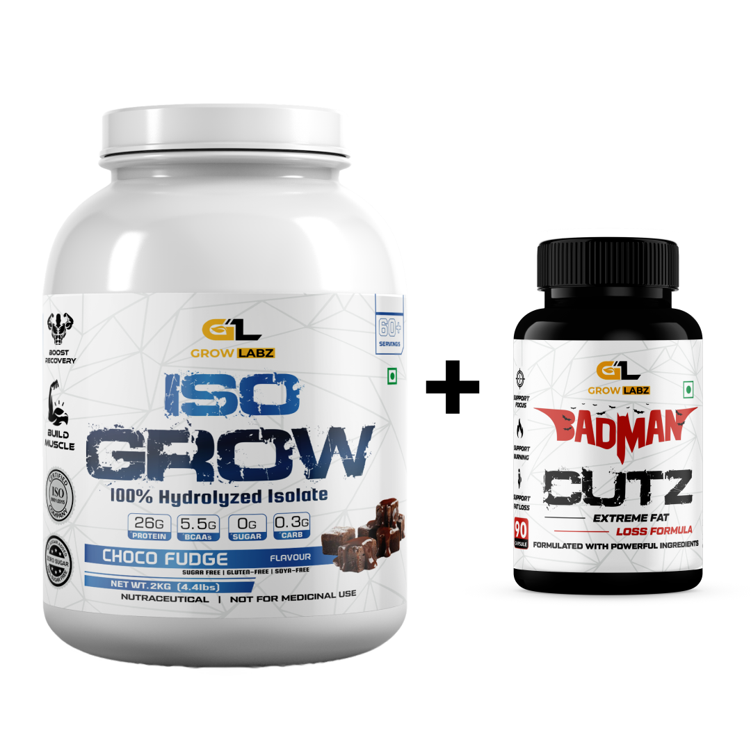 Growlabz ISO Grow Whey Protein 100% Isolate 2KG + Growlabz Badman Cutz 90 Caps Combo