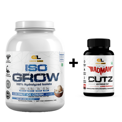Growlabz ISO Grow Whey Protein 100% Isolate 2KG + Growlabz Badman Cutz 90 Caps Combo
