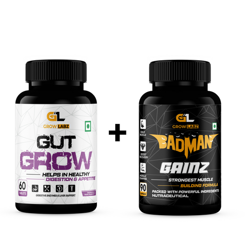 Growlabz Gut Grow + Growlabz Badman Gainz (Ultimate Size Gaining Formula) 90 Capsules Combo