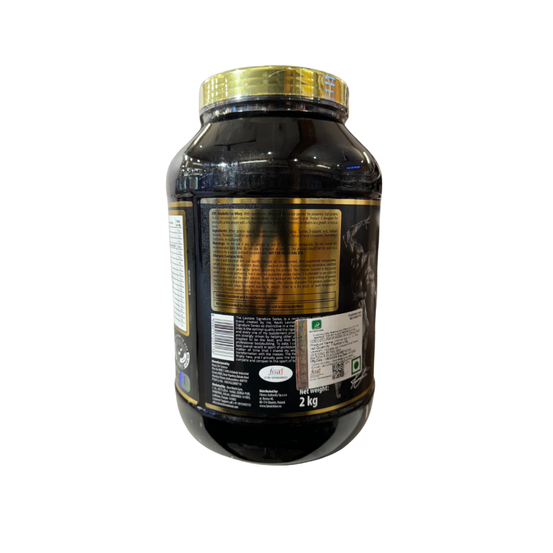 Black container with gold lid on a white background