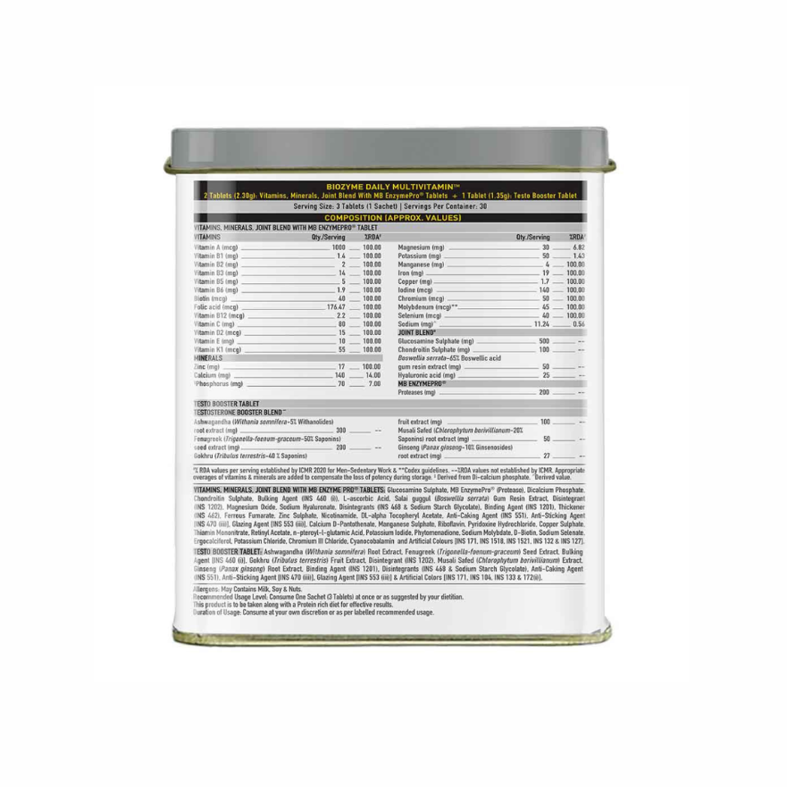 Biozyme Daily Multivitamin packaging with MuscleBlaze logo on a white background