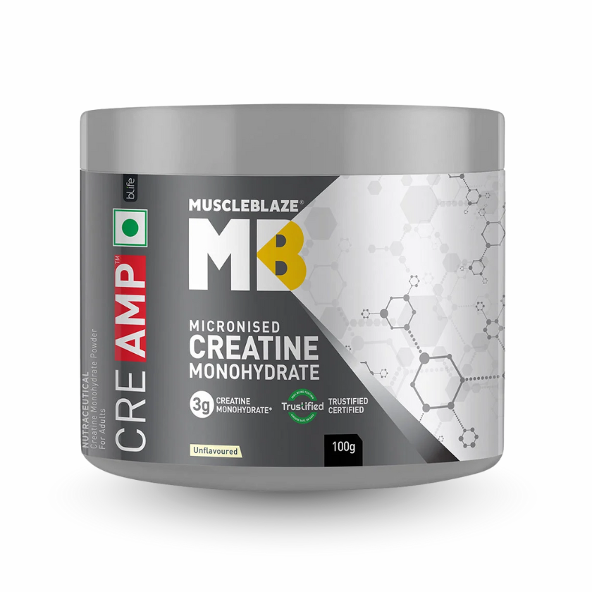 MuscleBlaze Micronised Creatine Monohydrate container on a white background