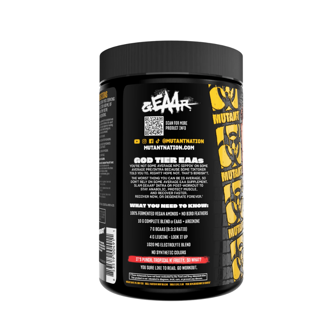 Supplement container with a skull design and 'GEAR' branding on a white background