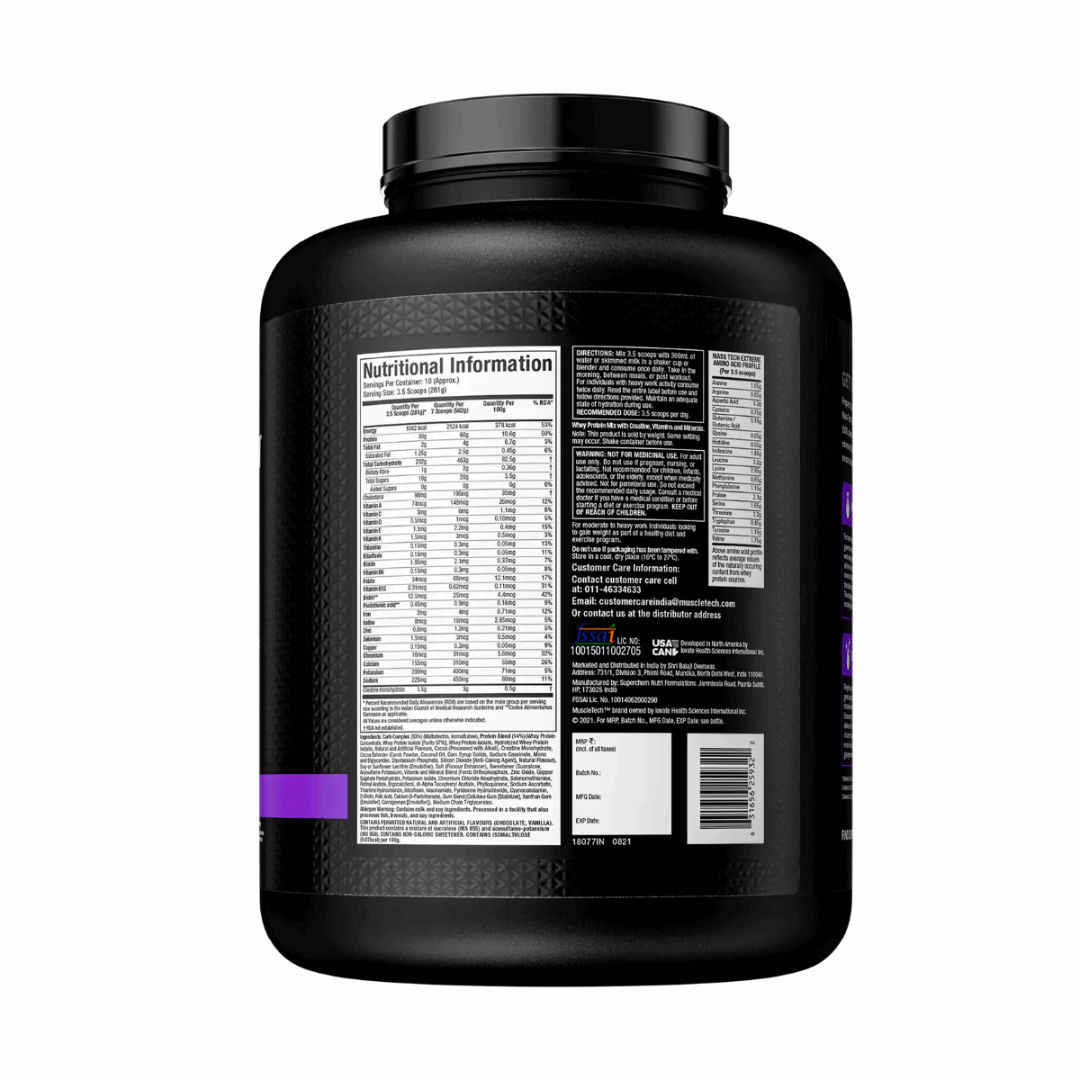 Black supplement container with nutritional information label on a white background