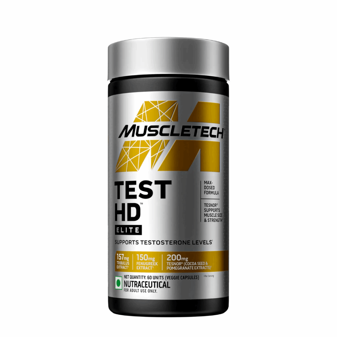 MuscleTech Test HD Elite supplement container on a white background