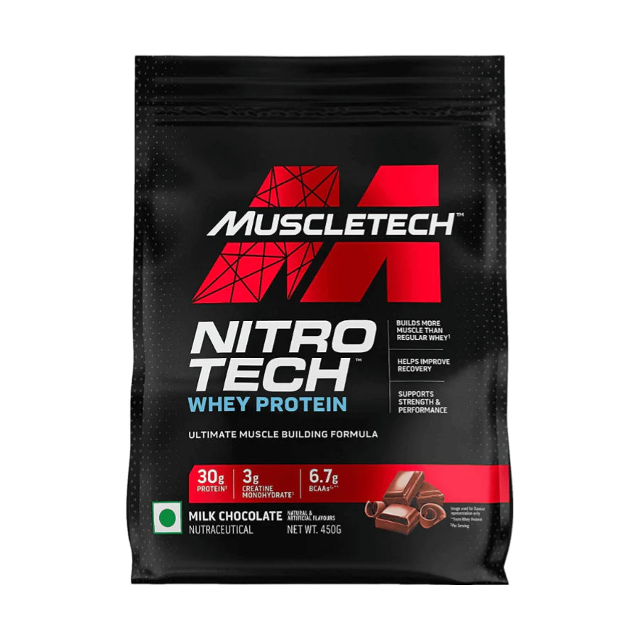 Muscletech Nitro Tech Whey Protein package on a white background